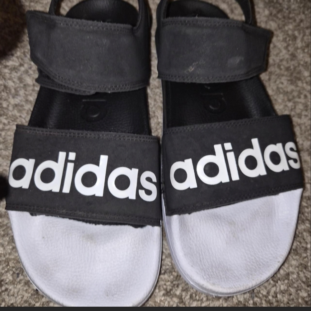 Adidas Womens Black and White Slide Sandals